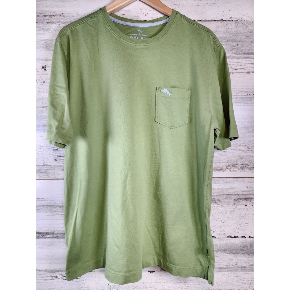 Tommy Bahama T-Shirt Mens Medium Green Pima Cotton Pocket UPF 50 Casual